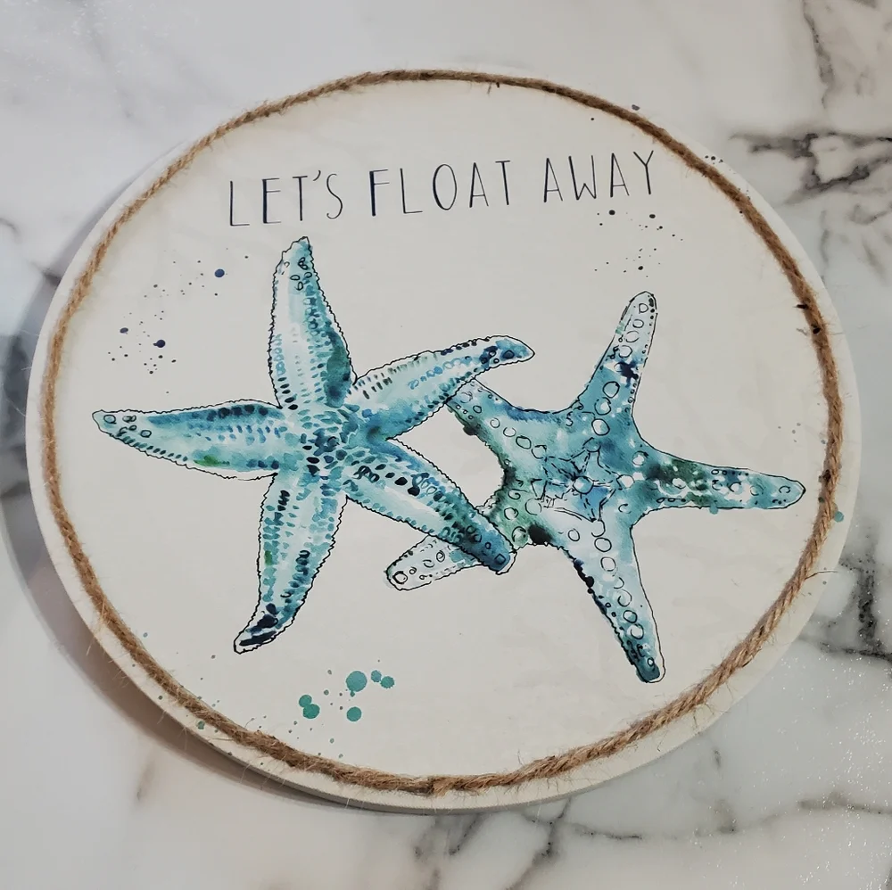 Lets Float Away Starfish & Sea Turtle Round Canvas Wall Decor